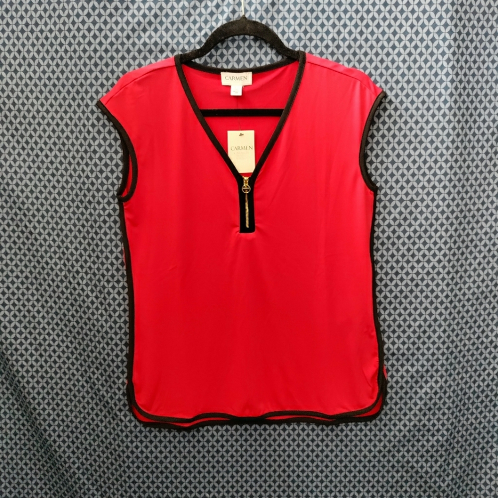 Carmen Marc Valvo- Ladies red and black top with gold detail. NWT. Size - XS & S